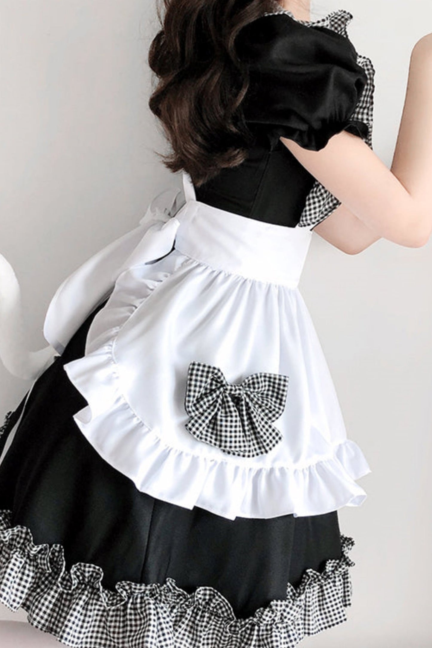 Dress With Apron And Tiara Bow Set