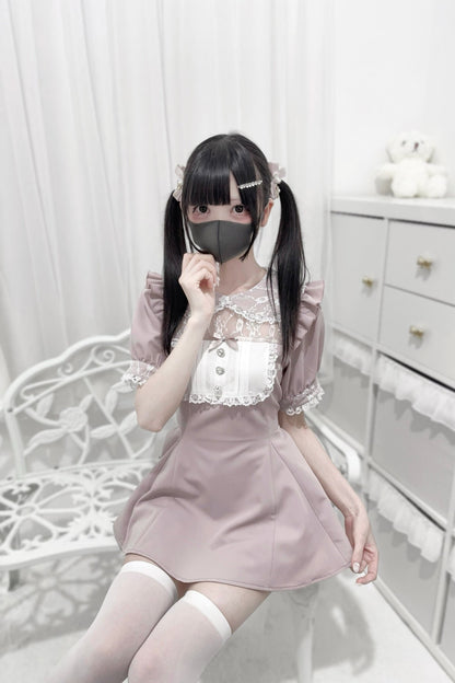 [Reservation product] Lace Stitching Doll Collar Dress