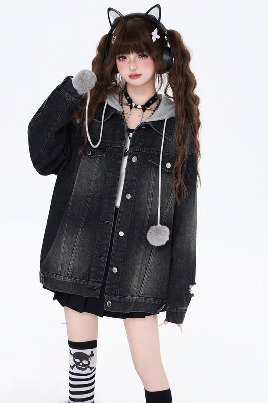 Cat Ear Hoodie Two Piece Denim Jacket