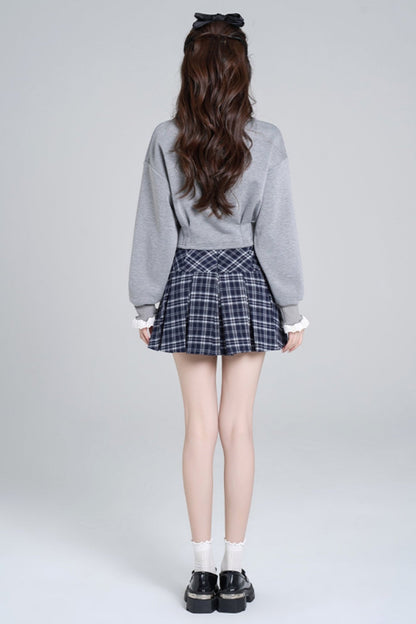 Gray Lace Sprice Pulu Over Cropt Top + Check Kart