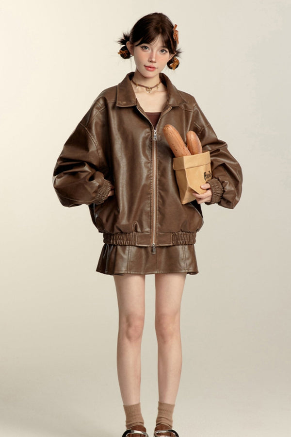 Leather Biker Jacket Set