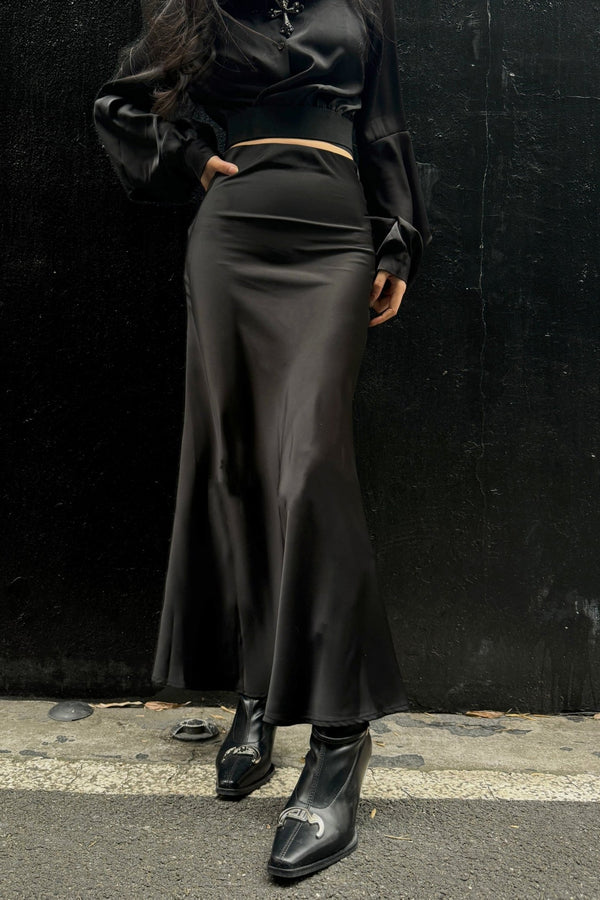 High Waist Satin Fishtail Skirt
