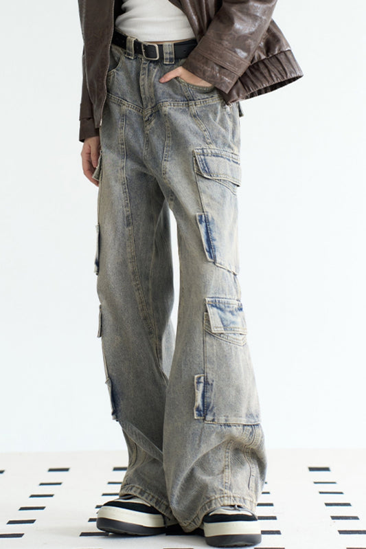 Loose Distressed Multi Pocket Jeans