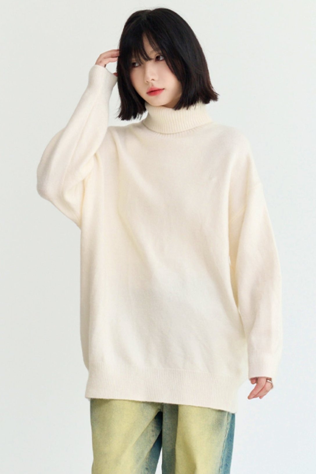 High neck loose knit sweater