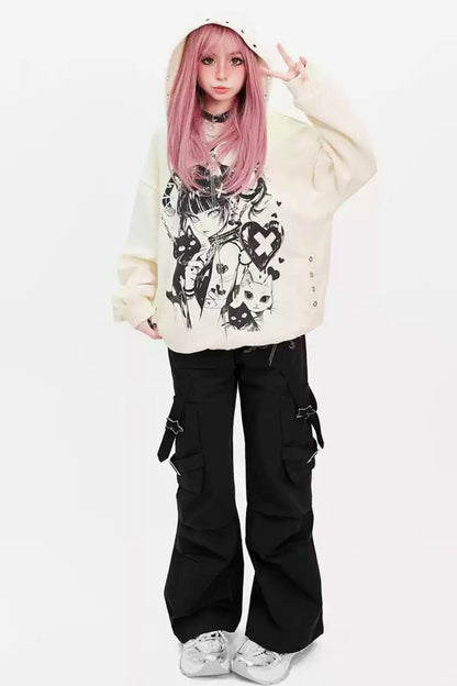 [Reservation product] Cat Girl Loose Y2K Zipper Hoody