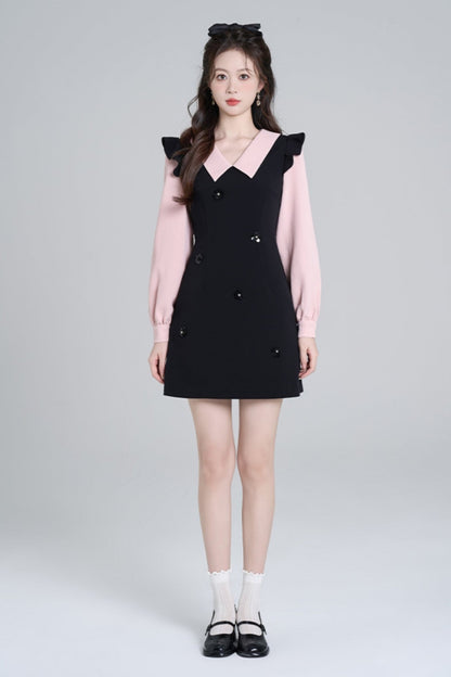 Scinch waist Black Pink Dress