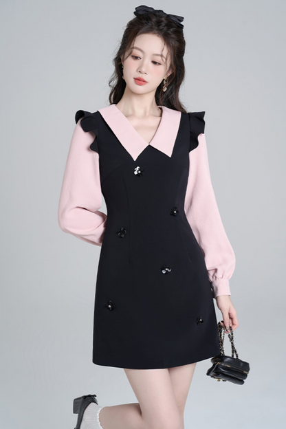 Scinch waist Black Pink Dress