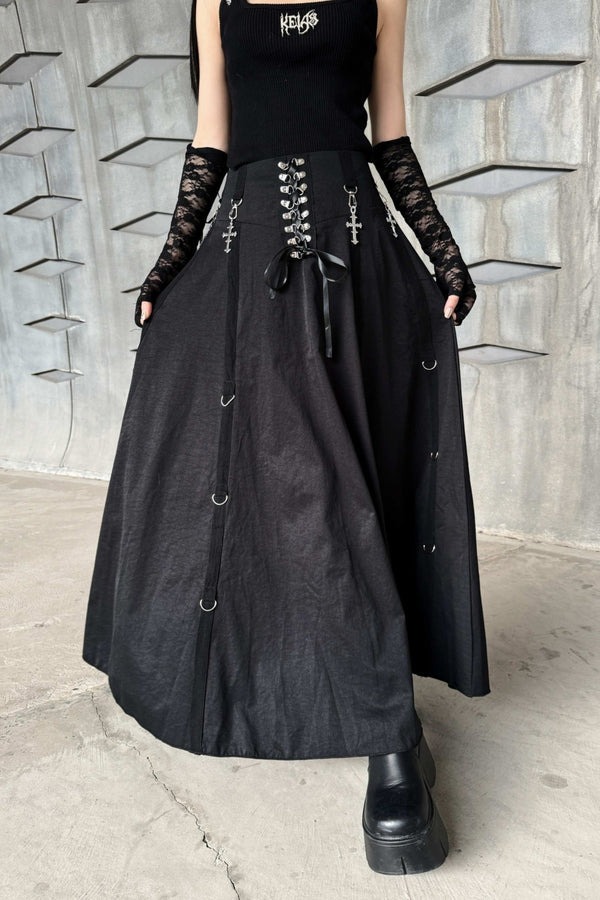 Dark Cross Pendant Midi Skirt