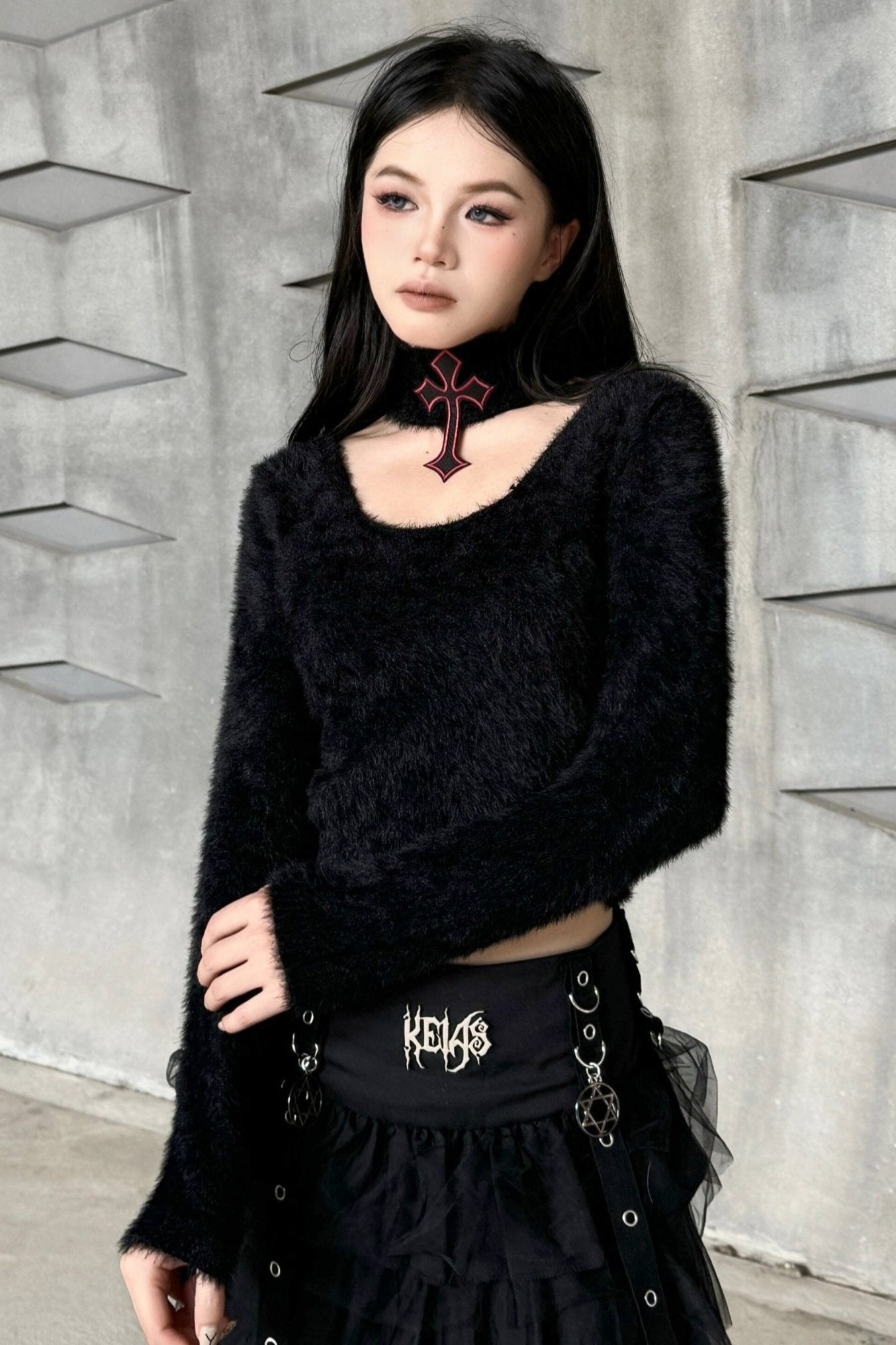 Punk Wool Knit Slim Long Sleeve Top