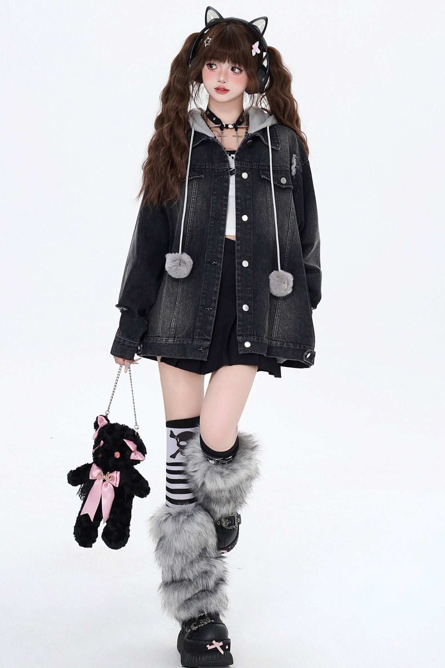 Cat Ear Hoodie Two Piece Denim Jacket