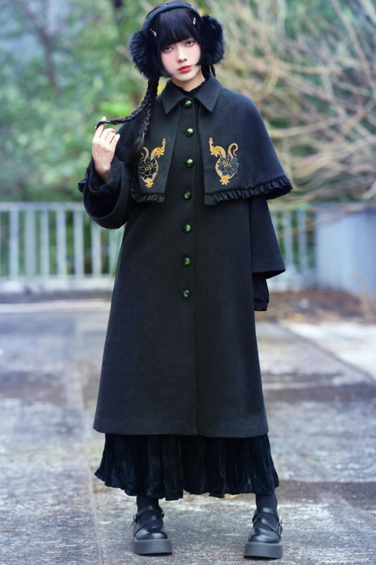 Black Snake Pattern Cape Coat Set