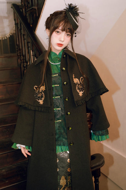 Black Snake Pattern Cape Coat Set