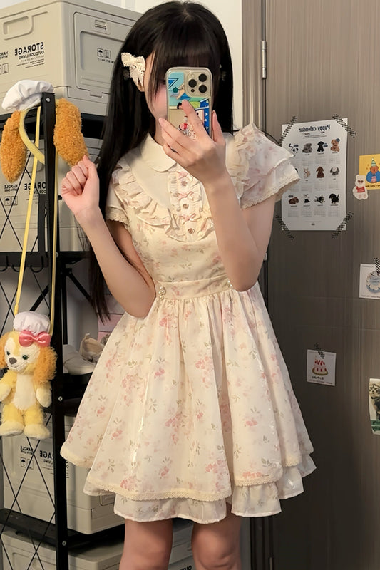 Crushed Pink Floral Doll Collar Dress