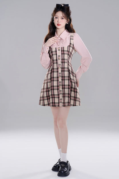 French pink check shirt dress