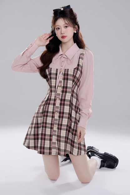 French pink check shirt dress