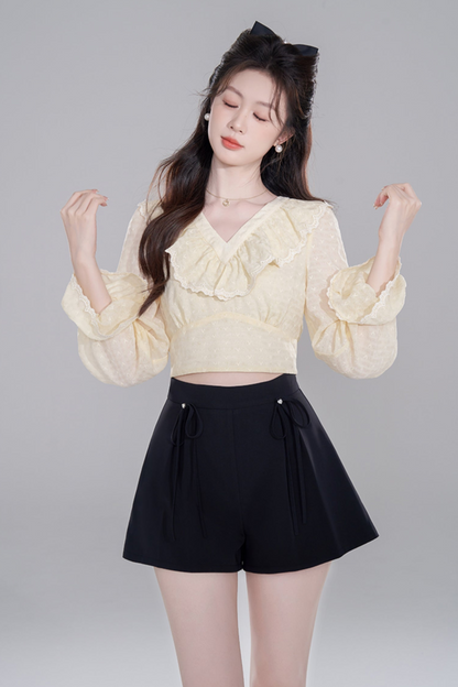 Yellow Long Slee Blinkle Blouse