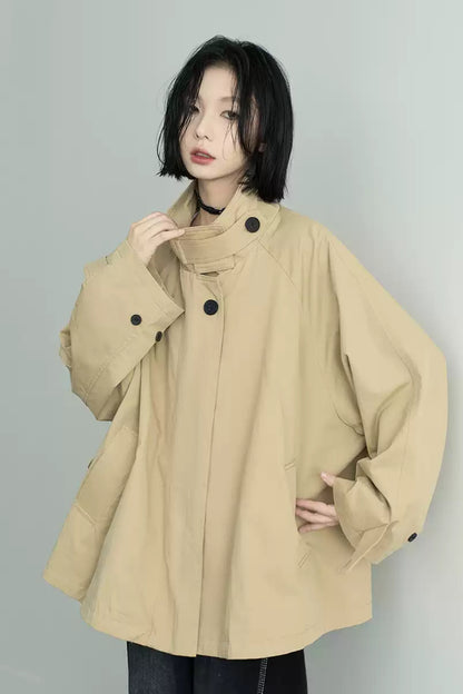 Loose Stand Collar Trench Coat