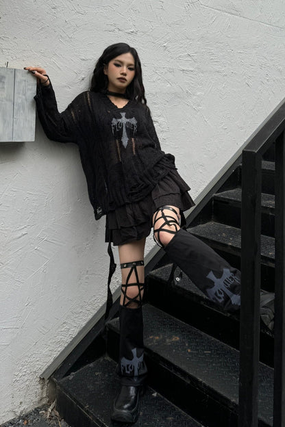 Black Punk Pentagram Strap Leg Cover