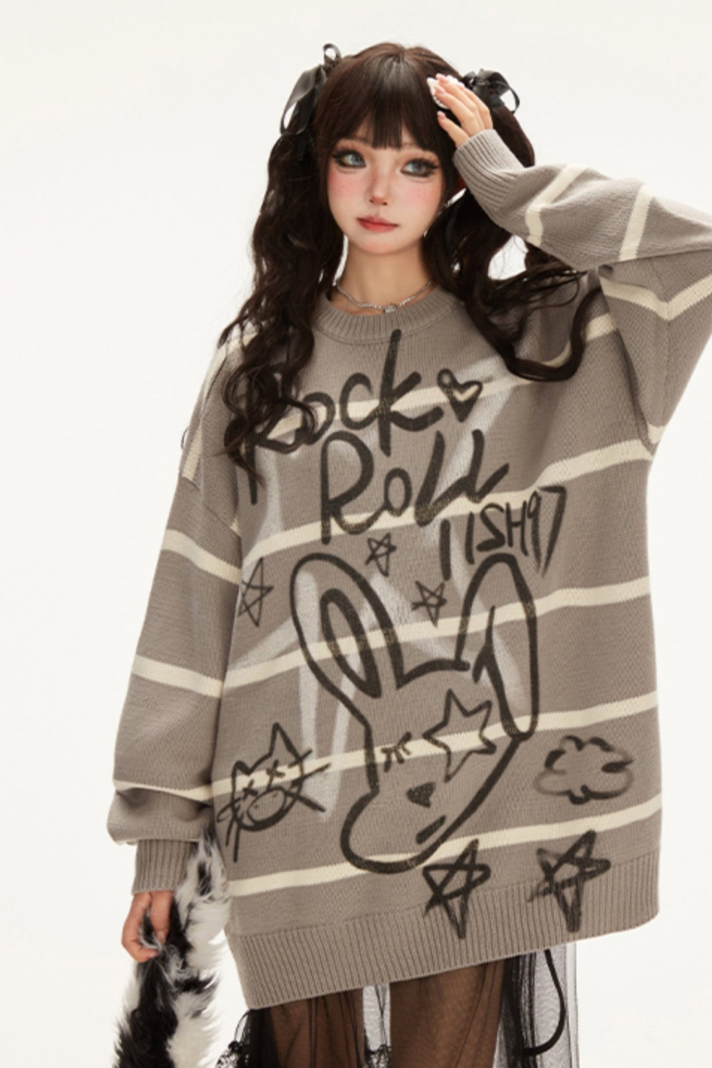 Graffiti Lazy Loose Knit Sweater