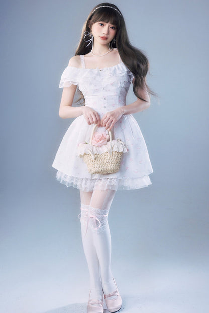 Pastoral Floral Lace White Dress