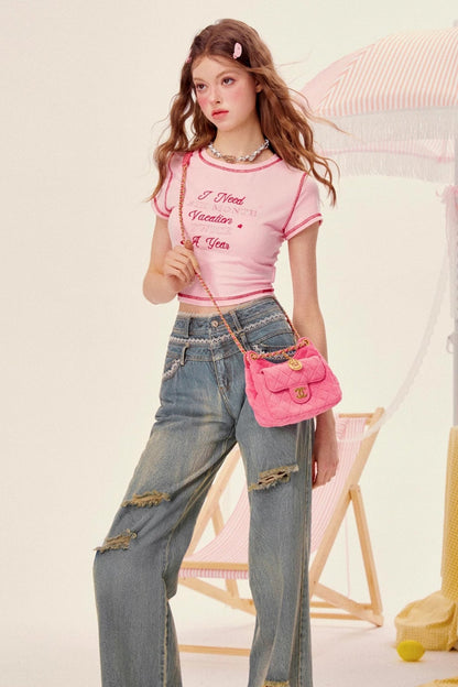 Sweet Peach Pin Cretet Top