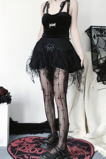 Y2K Punk Cross Mesh Leggings