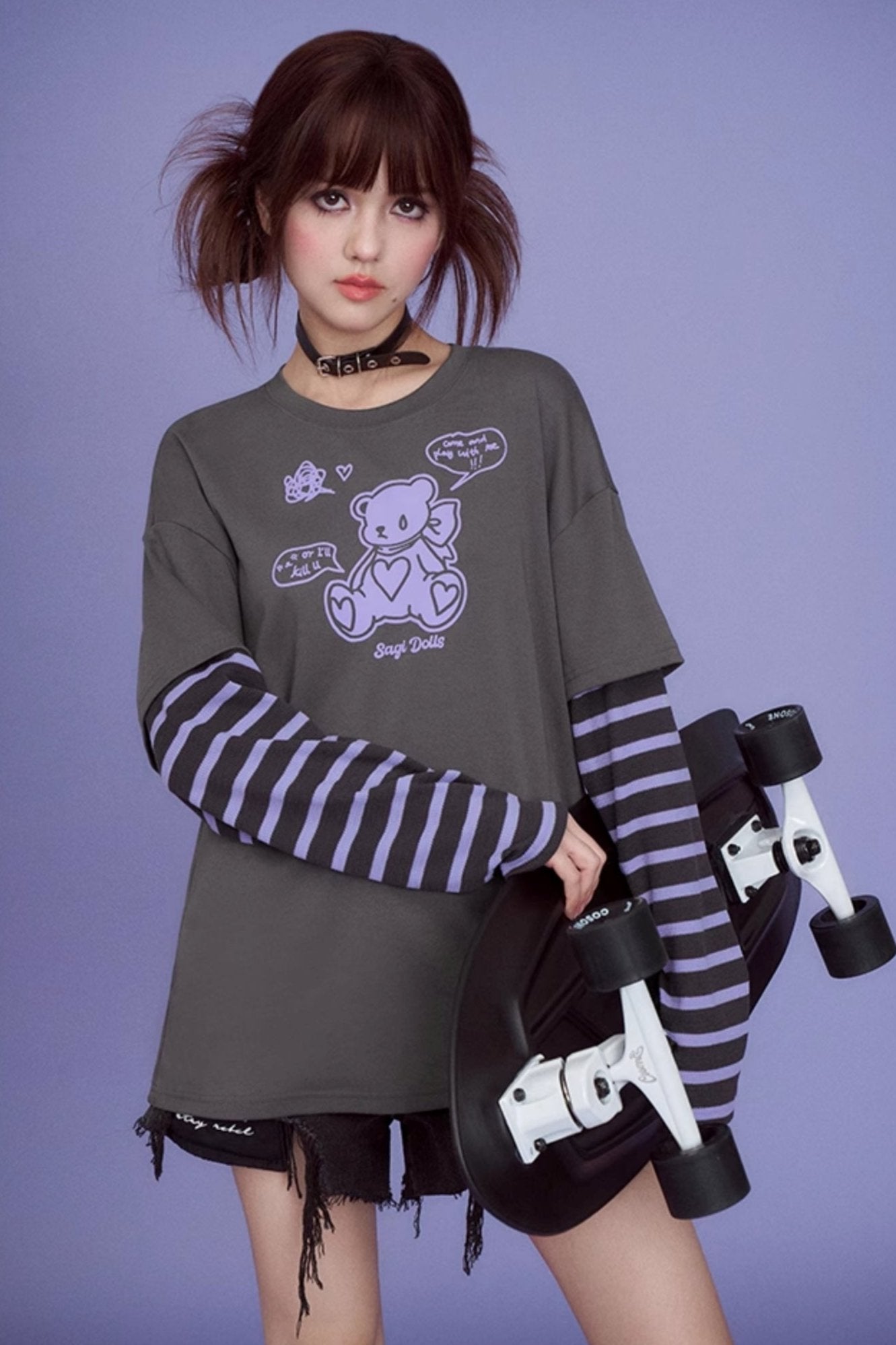 Bear Splicing Fake Two Long Sleeve Top