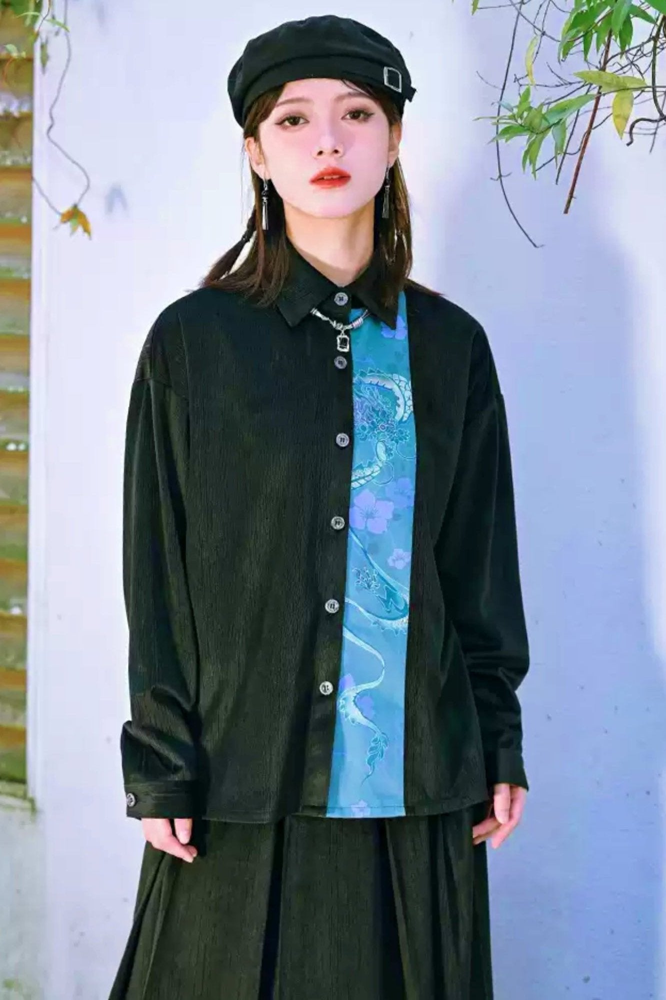 Chaina Stitch Retro Print Long Sleeve Tops