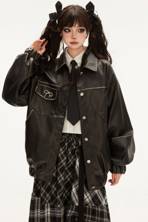 Love PU Leather Bomber Jacket