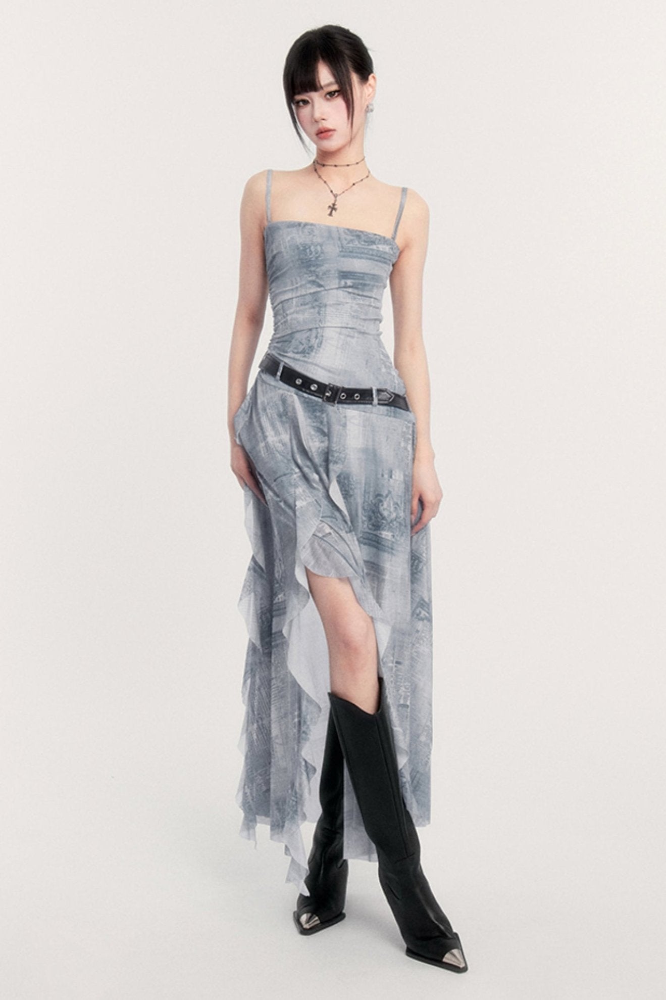 Fog Blue Bandeau Slip Dress