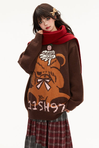 Bear Jacquard pullover knit sweater