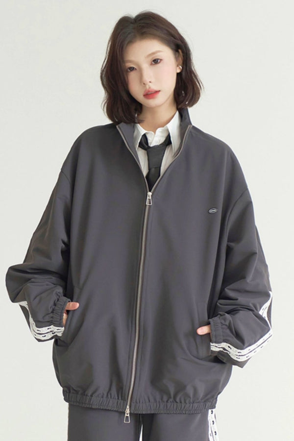 レースベルトスタンドカラースポーツウェアセットアップ