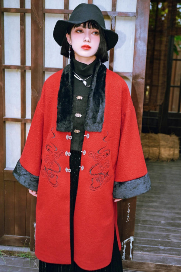 チャイニーズスタイルブラックツイードジャケット