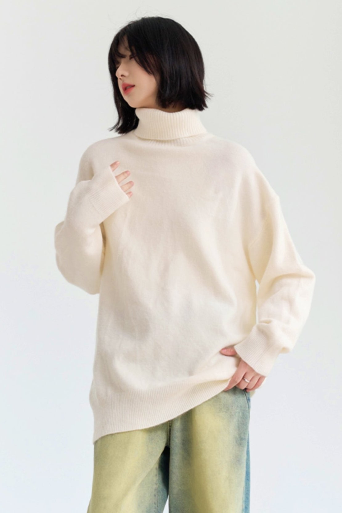 High neck loose knit sweater