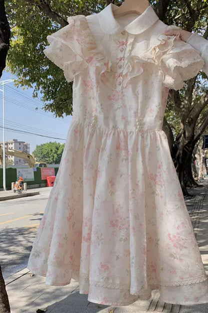 Crushed Pink Floral Doll Collar Dress