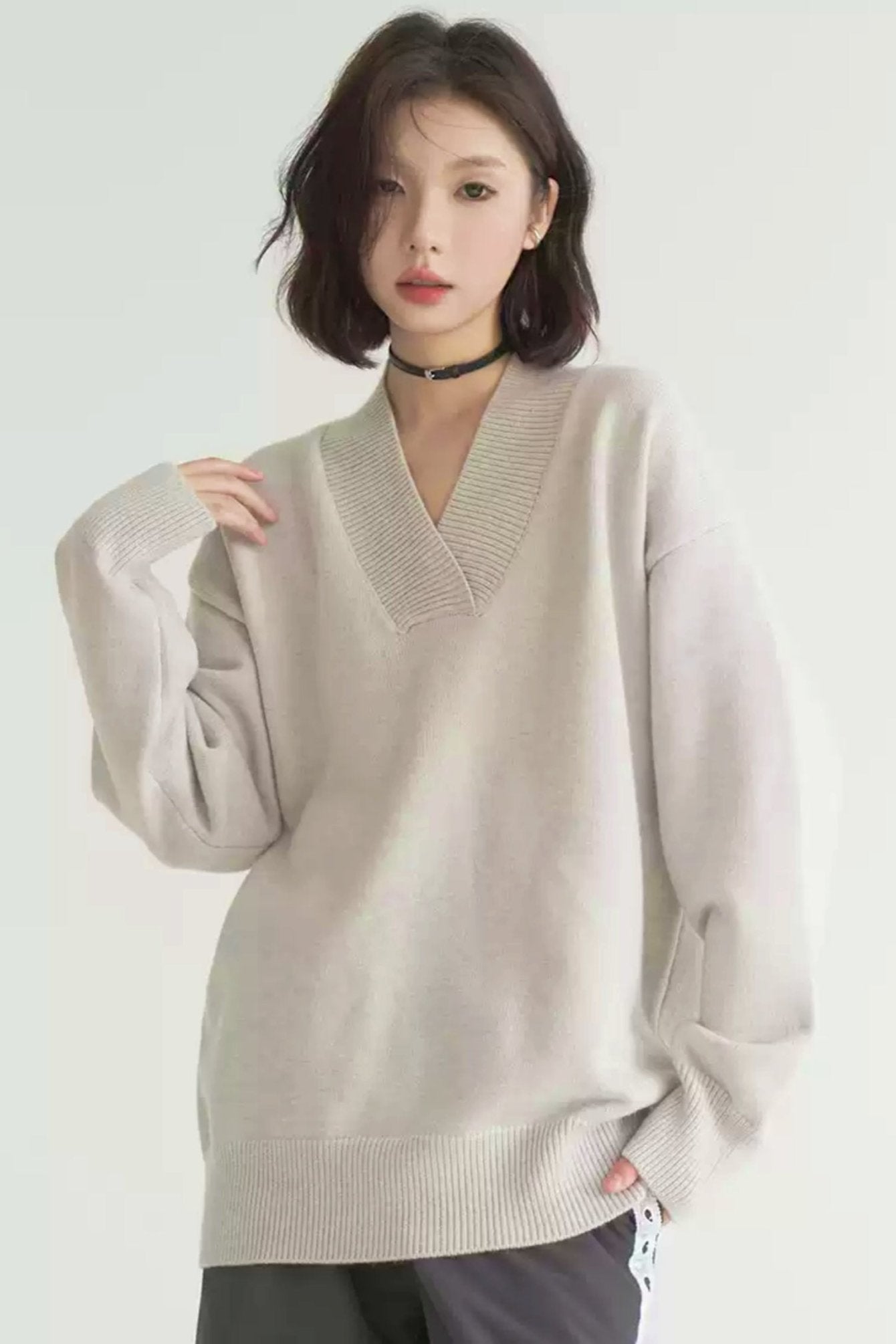 Solid Color Buy neck knit sweater