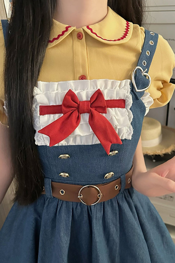 コントラストイエローデニムスカートセットアップ