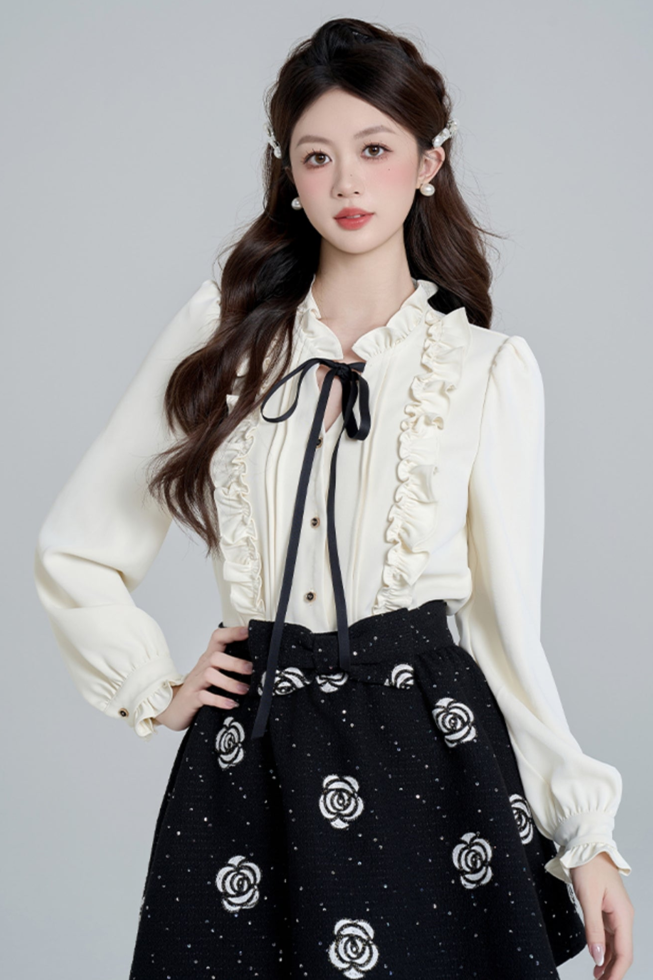 French Raffle Edge Shirt + Flower Frare Skirt