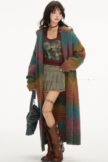 Long Rainbow Gradation Knit Cardigan