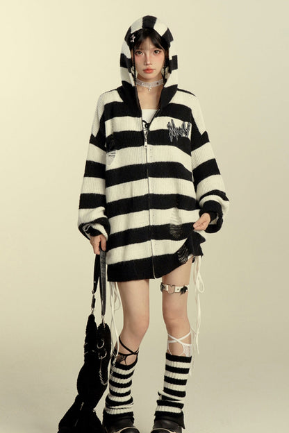 Striped Contrast Knit Hoodie