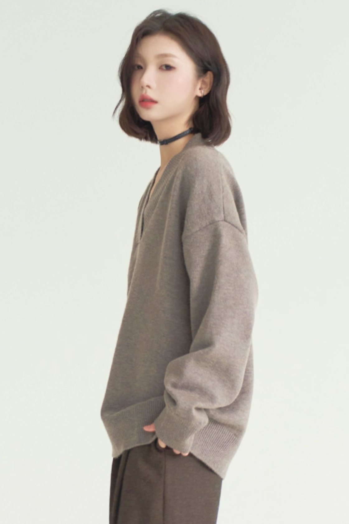 Solid Color Buy neck knit sweater