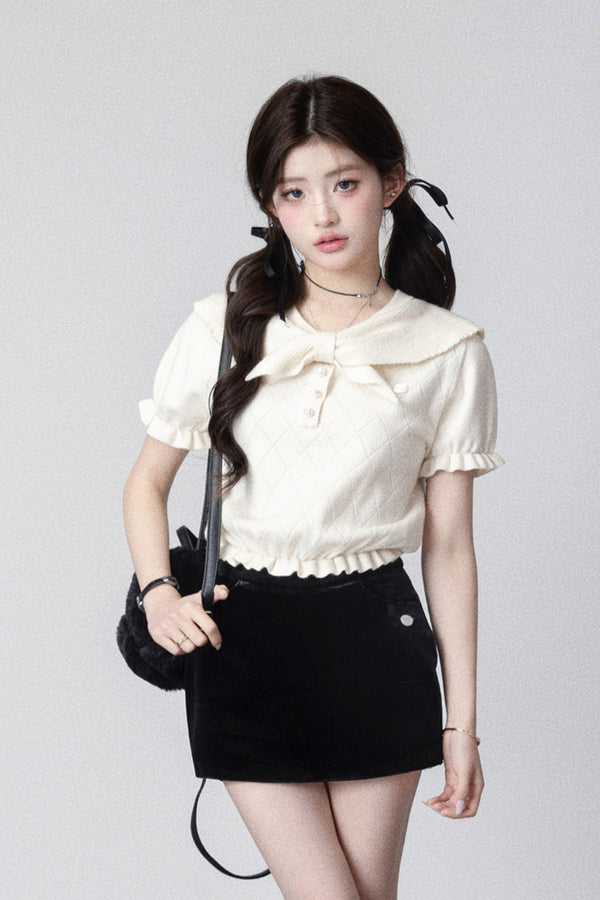 Navy Neck Peppey Knit Tops