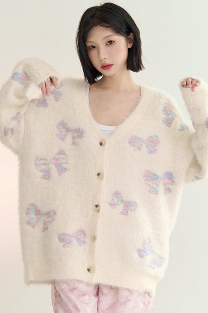 Bow Far Knit Cardigan Sweater