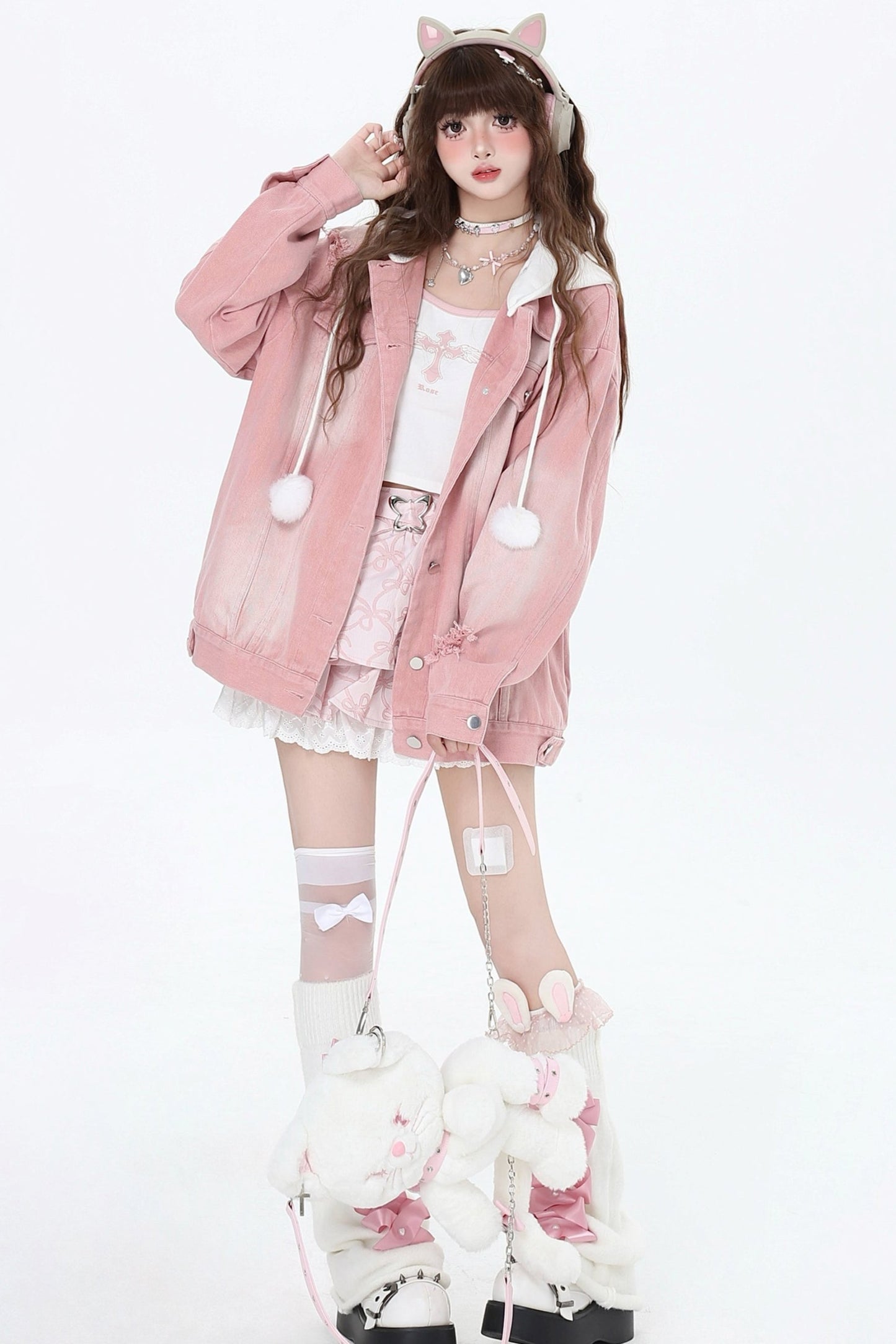 Cat Ear Hoodie Two Piece Denim Jacket