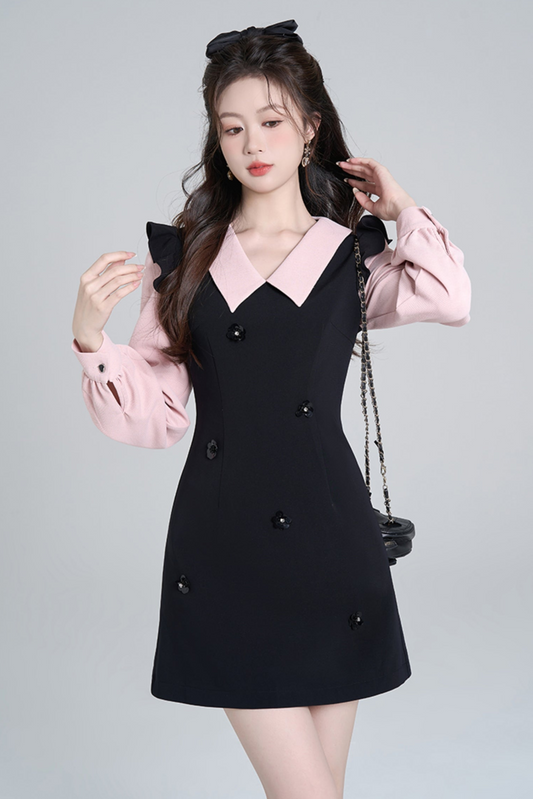 Scinch waist Black Pink Dress