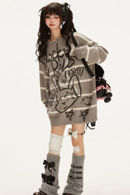 Graffiti Lazy Loose Knit Sweater