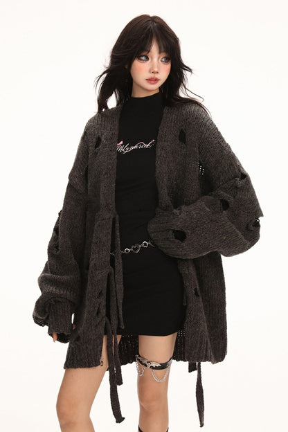 Irregular cut Outrise knit cardigan