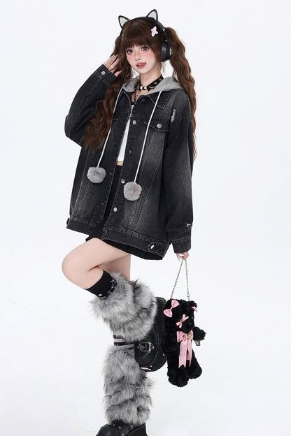 Cat Ear Hoodie Two Piece Denim Jacket