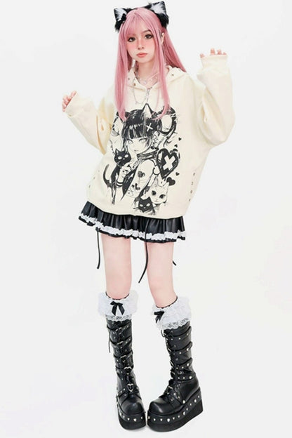 [Reservation product] Cat Girl Loose Y2K Zipper Hoody