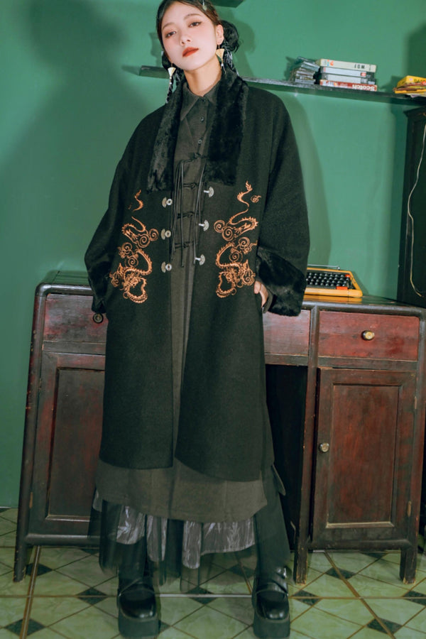 チャイニーズスタイルブラックツイードジャケット